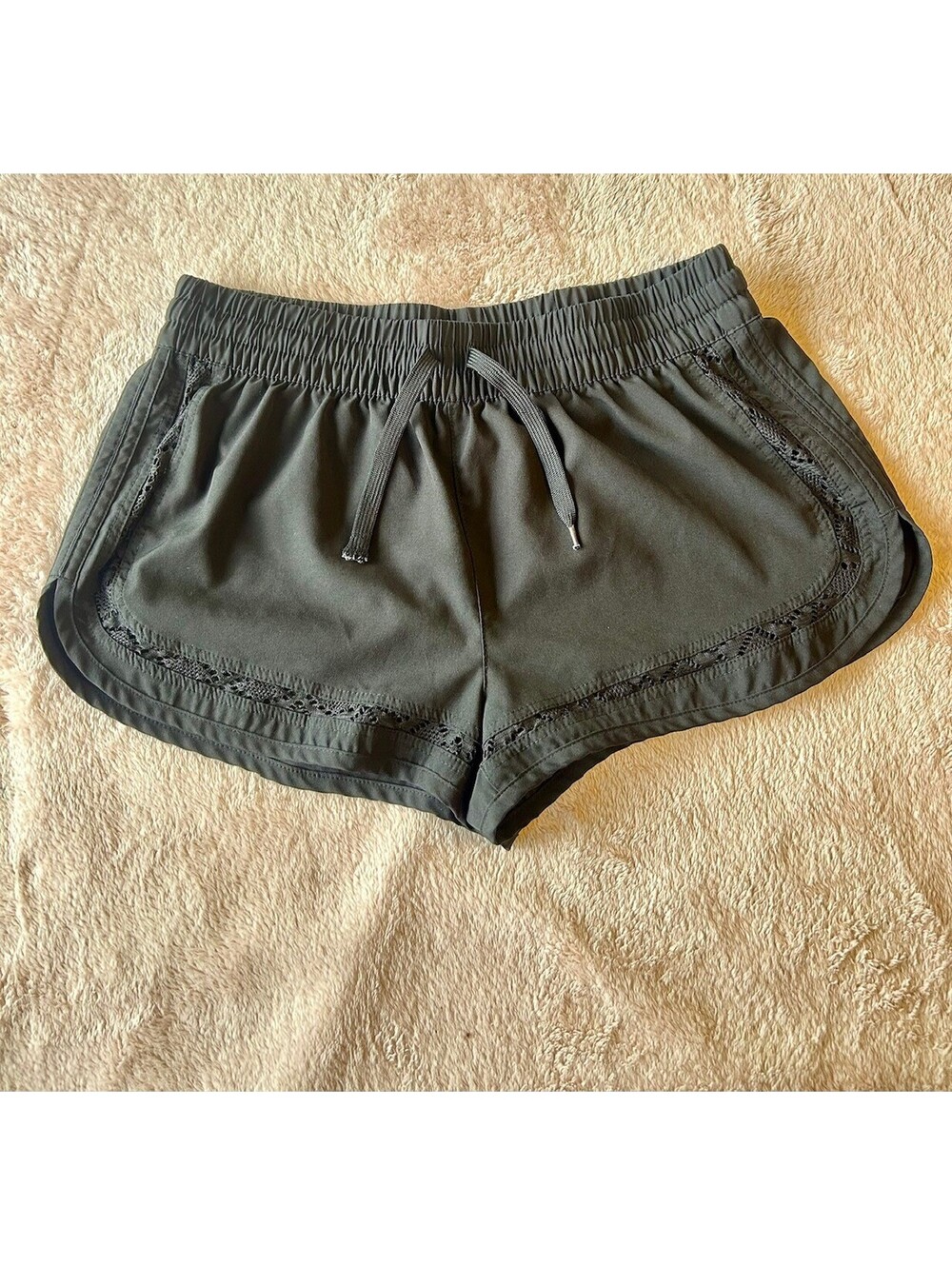Wonder Nation Girls XXL 18 Black Athletic Shorts Lace Trim Drawstring